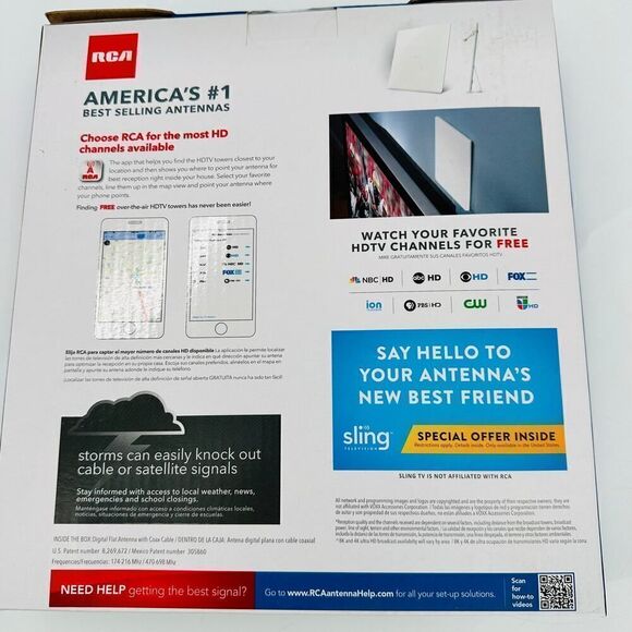 RCA Indoor Flat HDTV Multi-Directional Antenna 40 Mile Range White Digital NIB - Picture 6 of 13